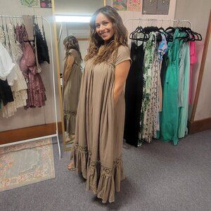 Oli & Hali Bohemian Gauze Maxi Dress Crochet Lace & Open Back